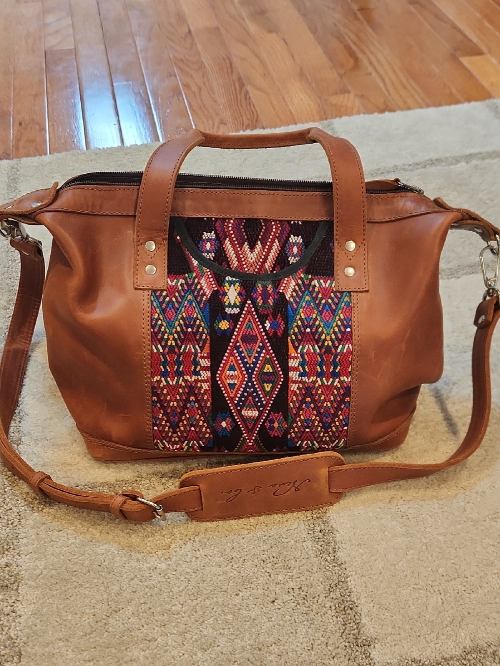Nena & Co. Brown Leather Satchel with Multicolor Pattern